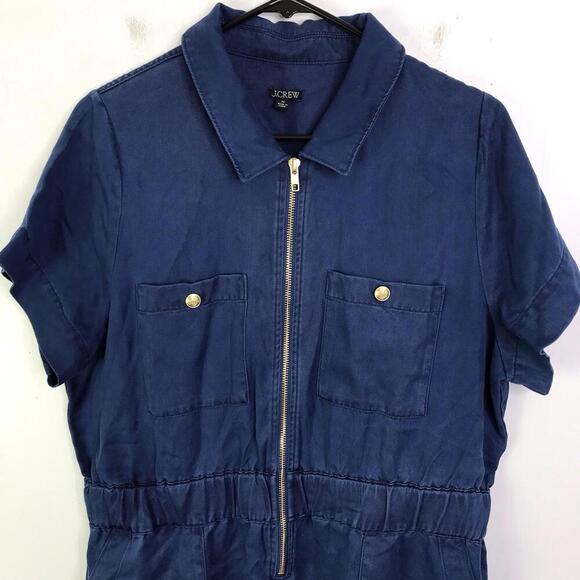 J Crew Dress Womens 14 Zip Front Navy Chambray Denim Short Sleeve Pullover - Picture 8 of 9